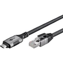 goobay Ethernet cable USB-C 3.2 Gen2 plug > RJ-45 plug, LAN adapter (black/silver, 3 meters, braided textile sheath)