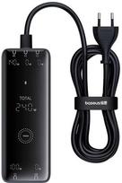 Skaitmeninis įkroviklis Baseus GaN, 3x USB-C + USB + DC, 240 W + kabelis 1 m (juodas)