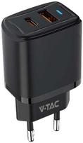 Įkroviklis USB V-TAC szybka 20W juoda mini dual USB type-A type-C VT-3530