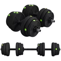 2 viename svarmenų rinkinys, štanga ir hanteliai, 25 kg, neslystantis, saugantis grindis, juoda/žalia
