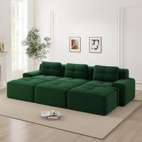Modulinis kampinis sofa, miego funkcija, 3 taburetės, žalias