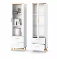 Vitrina Oslo 175 x 40 x 40 cm, balta, 2 stalčiai, stiklinės durelės, skandinaviško stiliaus