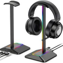 Ausinių laikiklis su RGB apšvietimu, juodas