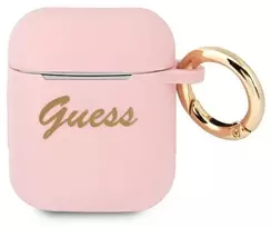 Guess GUA2SSSI silikoninis AirPods dėklas, rožinė/rožinė, Vintage Script