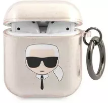 Karl Lagerfeld Blizgantis dėklas "Karl's Head" AirPods 1/2 - Auksinis
