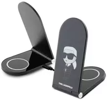 Karl Lagerfeld Ikonik MagSafe 15W belaidis įkroviklis, sulankstomas 2in1 - juodas