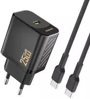Dudao A27CEU PD 25W GaN Sieninis USB-C įkroviklis su USB-C kabeliu - Juodas
