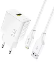 Dudao A23LEU 2,4A GaN ES USB-A sieninis įkroviklis su USB-A į Lightning laidu - Balta