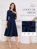 Moterų kokteilinė suknelė elegantiška midi V formos iškirpte tamsiai mėlyna 2XL — vestuvinė suknelė, proginiai drabužiai moterims, suknelė ilgomis rankovėmis, vakarinė suknelė, plius dydžio suknelė, prigludusi suknelė, 2XL