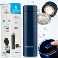 Termosas su LED termometru ir sieteliu Peterson, mėlynas, 480 ml