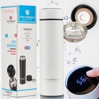 Termosas su LED termometru ir sieteliu Peterson, baltas, 480 ml