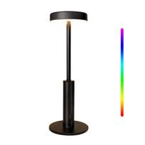 Belaidė LED lempa ant stalo 5000mAh RGB 3 spalvų pritemdoma juoda — akumuliatorinis šviestuvas, terasos apšvietimas, liečiamas naktinis šviestuvas, skaitymo lempa, rgb nuotaikos apšvietimas, metalinis šviestuvas