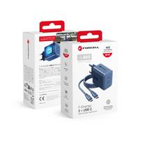 Phone charger Forcell F-Energy GaN III Crystal Color 2x USB C AVS SSFC2.0 60W + silicone USB C to USB C cable VT-60 dark blue