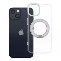 OEM Frame Circle Stand phone case with stand and MagSafe support for iPhone 14, transparent
