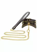 Taboom TABOOM Studded Collar and Leash Black/Gold Adjustable Vegan Leather