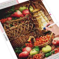 Deimantinis paveikslas Visas apvalus rinkinys Vaisiai Namų dekoravimas Ekranas Siuvinėjimas Rankdarbiai Apple Wall Art 20X30CM black