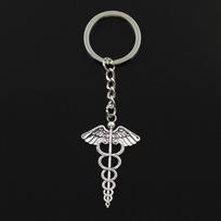 Madingas 30 mm raktų pakabukas Metalinis raktų pakabukas Raktų pakabukas Papuošalai Antikvarinis bronzinis Caduceus medicinos simbolis 49x30 mm pakabukas sidabras