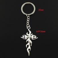 Madingas 30 mm raktų pakabukas Metalinis raktų pakabukas Raktų pakabukas Juvelyriniai dirbiniai Antikvariniai sidabro spalvos dengti kryžminės liepsnos ugnies 64x36 mm pakabukas sidabras
