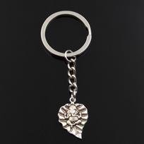 Fashion Keychain 25x18mm Leaf Ganesha buddha elephant silver color pendants DIY Men Jewelry Car Key Chain Ring Holder For Gift sidabras
