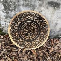 Viduramžių medinis skydas Viking Round Carving Cosplay Knight Battle sienos dekoras