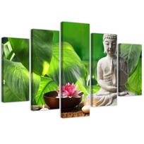 Penkių dalių paveikslų spausdinimas ant drobės Buddha Zen Flower Leaf 100x70 žalia