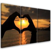 Three piece picture canvas print Hands formed into a heart Sunset 60x40 oranžinė