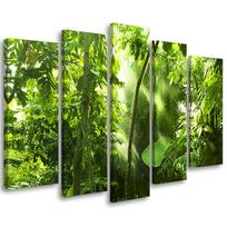 Penkių dalių paveikslų spauda ant drobės Forest Leaves Green 100x70 žalia