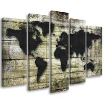 Five piece picture canvas print World Map Retro Wood 100x70 juoda
