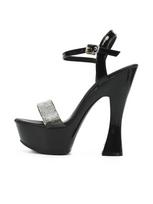Moteriški batai Madingi aukštakulniai naktinis klubas Kalnų krištolas vientisos spalvos stambūs kulno sandalai 10365 serija 14 cm kulnas 4 cm platforma LFD 43 sidabras
