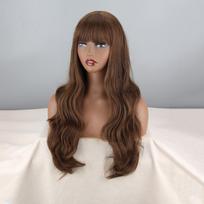 LISI HAIR Moteriškas ilgas rudas banguotas perukas su kirpčiukais Sintetinis pluoštas Natūralus banguotas rudas Cosplay Daily Wear Way rudas perukas gray