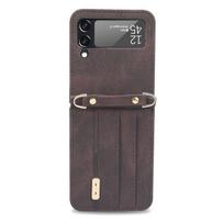 „Samsung Galaxy Z Flip 4 5g Hardware Crossbody Bag“ su dirželiu sujungto odinio dėklo apsauga, skirta „Galaxy Z Flip 3“ For Galaxy Z Flip 3 ruda