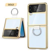 Transparent Case For Samsung Galaxy Z Flip 3 Flip 4 5g With Ring Holder Hard Back Cover For Flip4 Flip3 Slim Plating Frame Case For Galaxy Z Flip 3 auksas