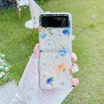 Skirtas Samsung Z Flip 4 Case Flower Butterfly skaidrus dėklas su apyranke, skirtas Samsung Z Flip 3 Zflip4 smūgiams atsparus kietas nugarėlė For Z Flip 4