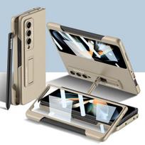 Šoninis S rašiklio lizdo laikiklio dėklas, skirtas Samsung Galaxy Z Fold 4 5g Itin plonas matinis kietas kompiuterio stovo dangtelis su ekrano stiklu (Nėra S rašiklio ) No S Pen auksas