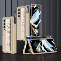Wrist Strap S Pen Holder Case For Samsung Galaxy Z Fold 3 4 Magnetic Hinge Protection Hand Strap Hard Pc Cover With Screen Film NO S Pen