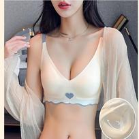 Contrast Color Seamless Underwear for Women Simple and Comfortable Gathering Latex Underwear Thin Style Without Steel Ring and Small Bra S juoda