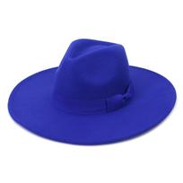 (Projektorius)Unisex mados platus vilnos diržas plokščias viršus Fedora Hat Party Church Hats Cap One Size tamsiai mėlyna spalva