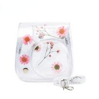 Skaidrus PVC Daisy Gypsophila fotoaparato dėklas per petį, skirtas Fujifilm Instax Mini 11 9 8 momentiniam filmavimo fotoaparatui rožinė