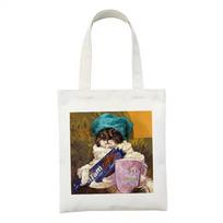 Ladies Shopper Handbags Cartoon Graphics Canvas Tote Bag Large Shopping bag Travel Women Eco Reusable Shoulder Shopper Bags 2021 24*26cm white
