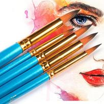 JOWOART 5 Pcs Set Watercolor Brush Pen Nib Round Head Blue Short Wood Nylon Hair Gouache Paint Brush Set Art Supplies for Painting orange