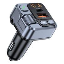 VAORLO automobilinis įkroviklis Bluetooth FM siųstuvas PD 30W USB 2.4A greitas įkrovimas su AUX laisvų rankų įranga skambinant Ture įtampos ekranu juoda