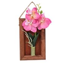 Wall Mounted Wood Frame with Artificial Orchid and Butterfly Wall Decor rožinė raudona spalva