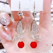 Fashion 925 Silver Needle Geometry Butterfly Red Pearl Earrings for Women Temperament Earring Ear Jewelry Gift pendientes white