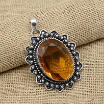 925 Sterling Silver Jewelry Honey Topaz Gemstone Dainty Pendant Handmade Wedding Gift 2.04 Inches oranžinė