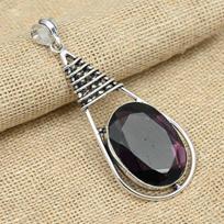 Amethyst Gemstone 925 Sterling Silver Handmade Unique Jewelry Birthday's Gift Pendant 2.75 Inches violetinė