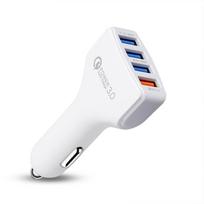 Automobilinis įkroviklis 4 USB prievadai Greitas įkrovimas 3.0 Automobilio žiebtuvėlis Mobiliojo telefono įkrovimo adapteris iPhone Samsung balta