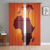 Map Animal Giraffe Tree Sheer Curtains Living Room Window Tulle Curtains For Bedroom Kitchen Home Decoration Voile Drapes W135 x H115cm x1