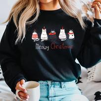 Unisex Meowy Kalėdinis megztinis kalėdinis katė Linksmų kalėdinis džemperis Cat Lover Megztinis Mielas Cat Cewneck megztiniai Dovana katės mamai 2XL black