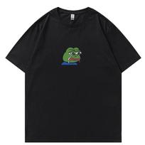Summer Brand Unisex's T shirts Sad Frog Print T-Shirts Unisex Hip Hop Funny Tops High Quality TShirt Cool Streetwear Unisex Tees Shirt L black