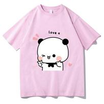 Animacinio filmo Panda Bear Bubu ir Dudu marškinėliai 100% medvilnės moteriški viršutiniai marškinėliai Kawaii margintais Harajuku Ullzang marškinėliai O formos kakleliu Anime Moteriška L